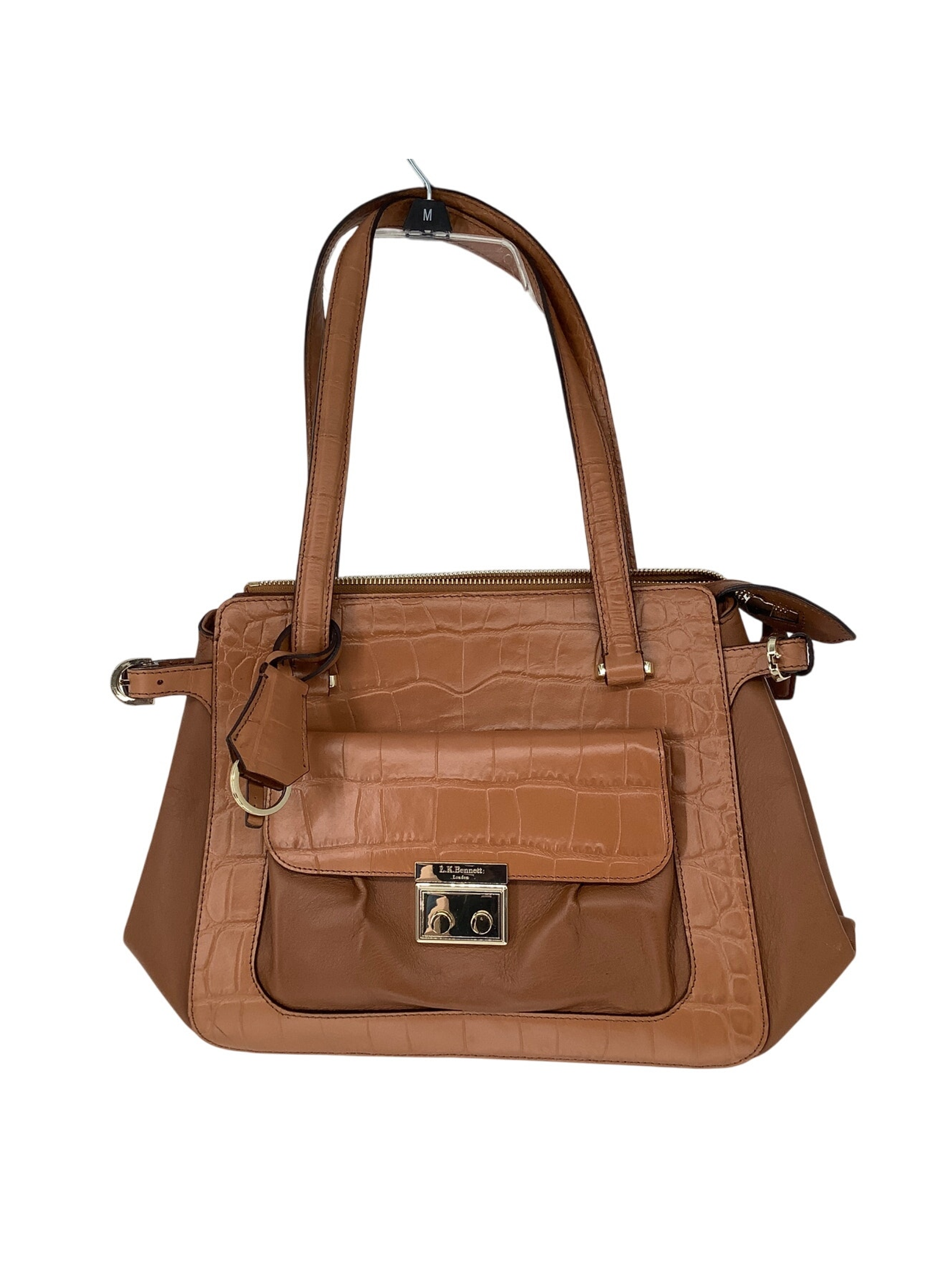 L.K. Bennett Women's Brown Italy Croc Embossed Leather Shoulder Bag Purse G26-3